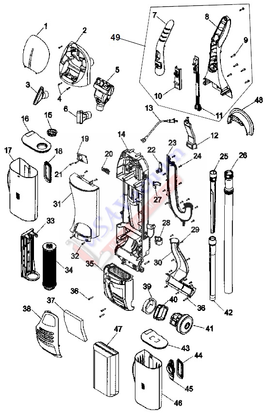 Hoover U8181 Savvy Bagged / Bagless Combo Upright Vacuum Parts List & Schematic