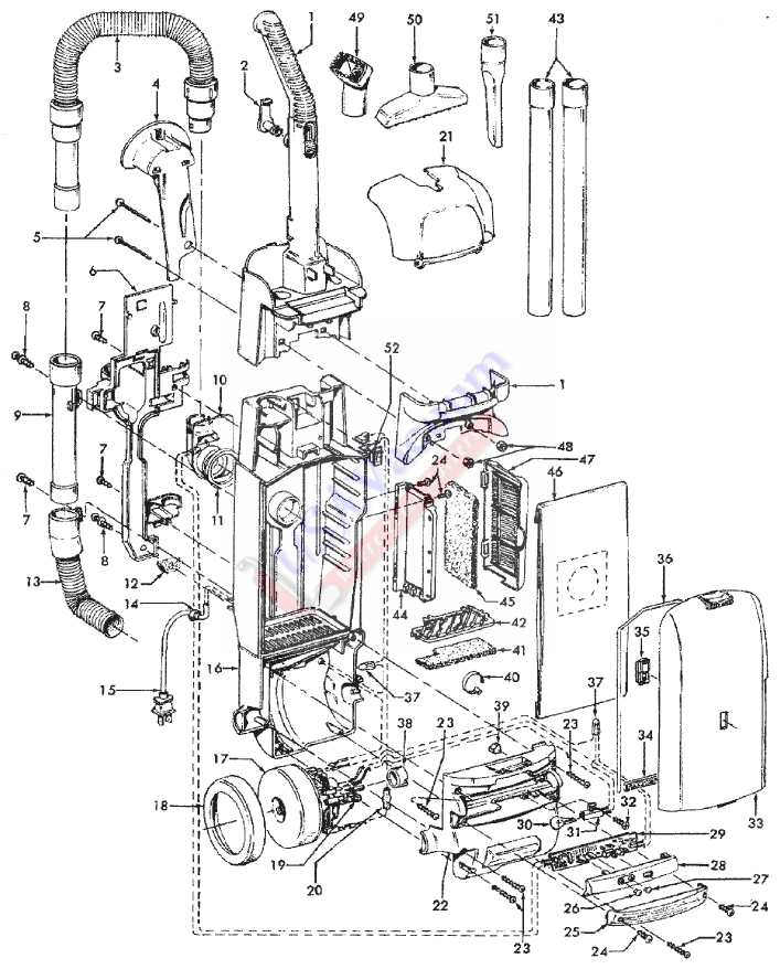 Hoover UH30070 WindTunnel Supreme Upright Vacuum Parts List & Schematic