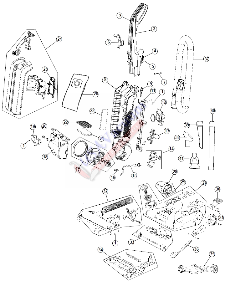 Hoover UH30310 WindTunnel T-Series Bagged Upright Parts List & Schematic