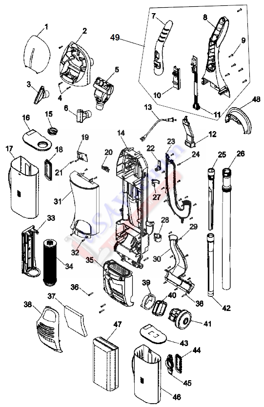 Hoover UH40080 WindTunnel Bagless Upright Vacuum Parts List & Schematic