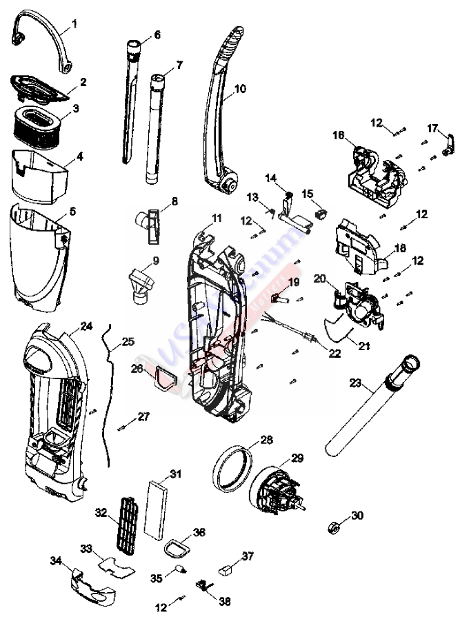 Hoover UH40155 Fold Away Bagless Upright Vacuum Parts List & Schematic
