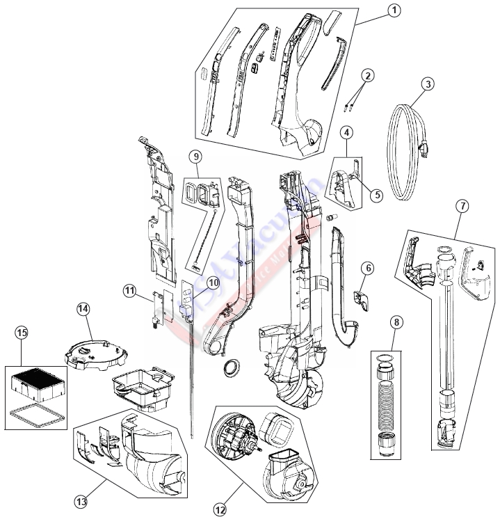 Hoover UH70015 Cyclonic Bagless Upright Parts List & Schematic