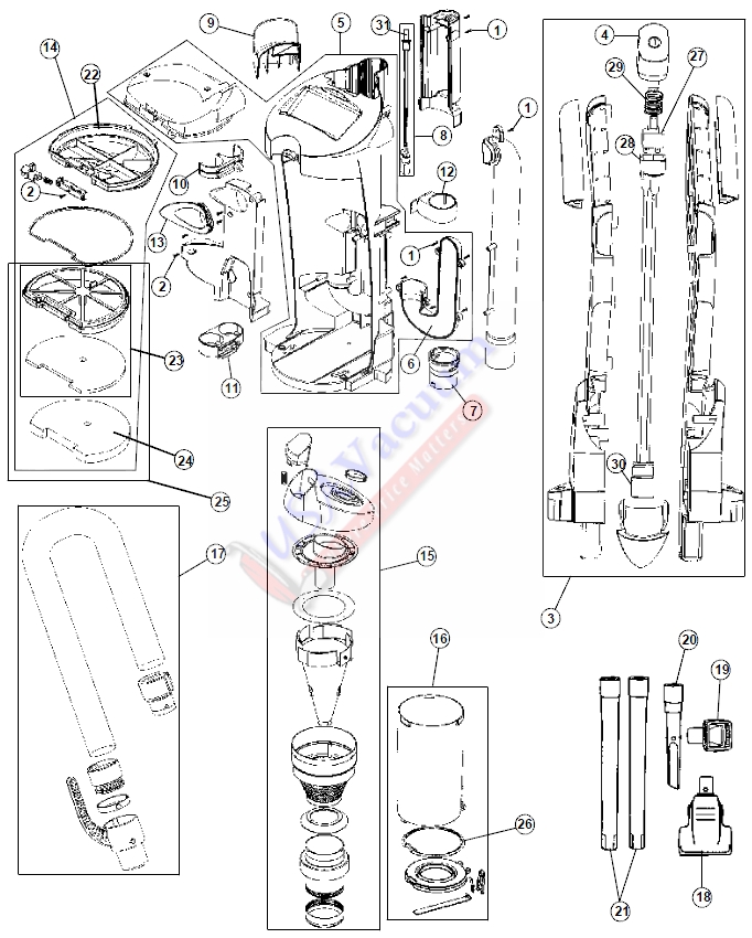Hoover UH70035 WindTunnel Cyclonic Upright Vacuum Parts List & Schematic