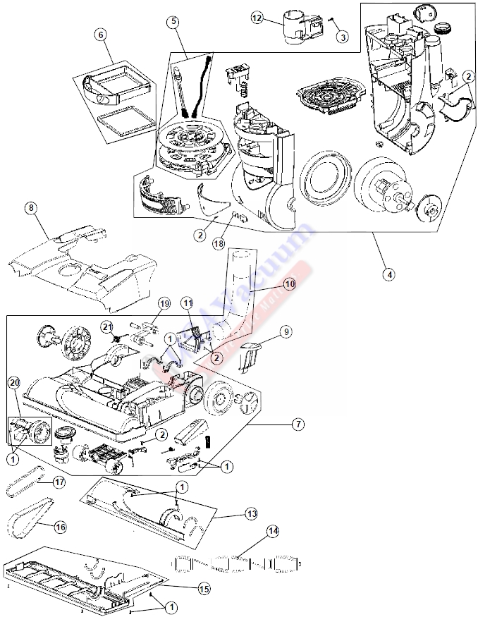 Hoover UH70035 WindTunnel Cyclonic Upright Vacuum Parts List & Schematic