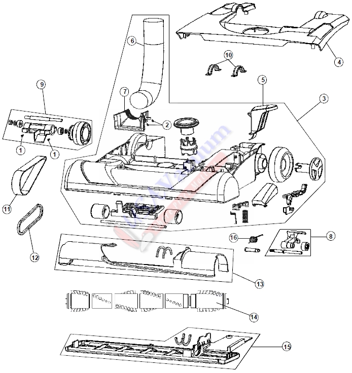 Hoover UH70040 Mach5 Cyclonic Upright Vacuum Parts List & Schematic