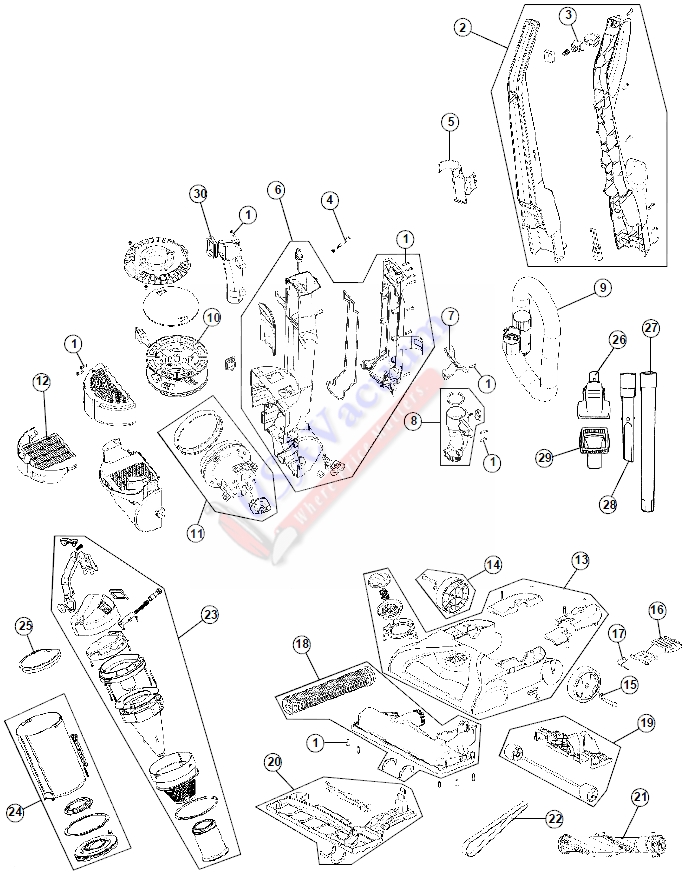 Hoover UH70110 WindTunnel Rewind T-Series Upright Vacuum Parts List & Schematic