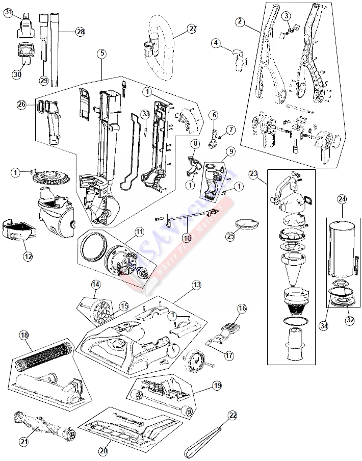 Hoover UH70115 WindTunnel T Series Upright Vacuum Parts List & Schematic