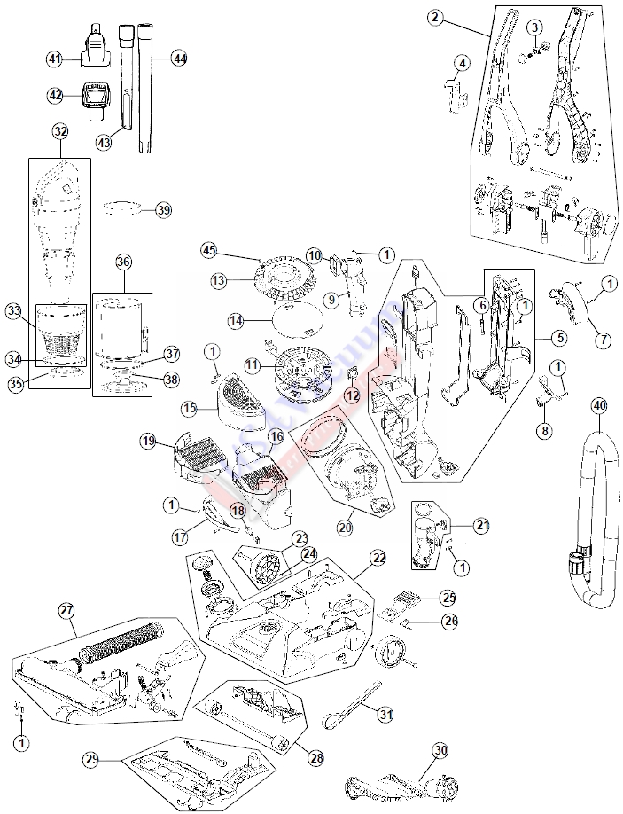 Hoover UH70604 Remedy Bagless Upright Vacuum Parts List & Schematic