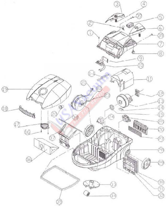 Kobelnz KC-1300-A Maxima Canister Vacuum Cleaner Parts List & Schematic