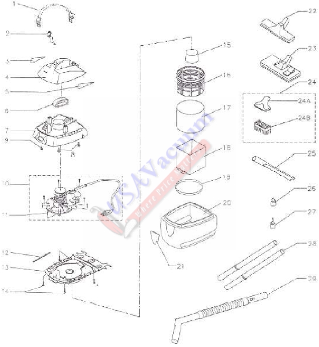 Koblenz PV-250K Wet / Dry Vacuum Cleaner Parts List & Schematic