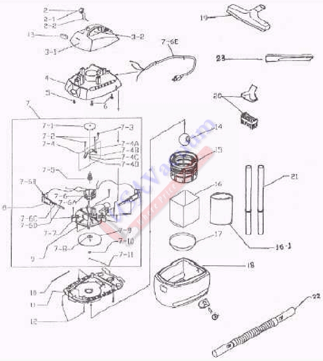 Koblenz DV3 Wet / Dry Vacuum Cleaner Parts List & Schematic