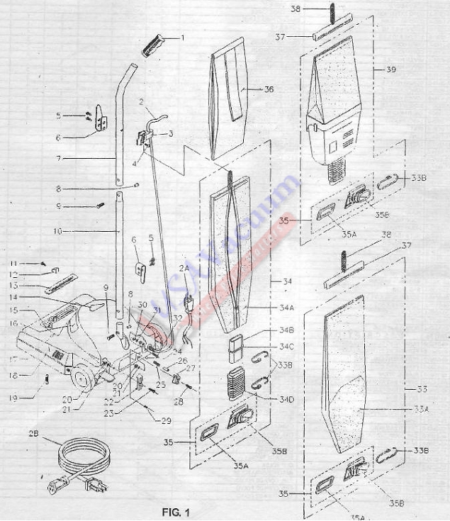 Koblenz U-610 Upright Vacuum Cleaner Parts List & Schematic