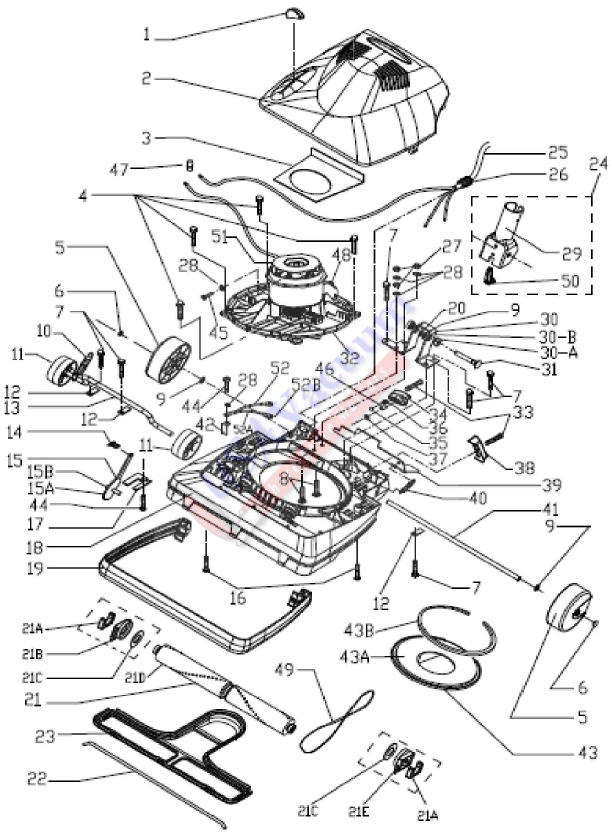 Koblenz U-40 Upright Vacuum Cleaner Parts List & Schematic