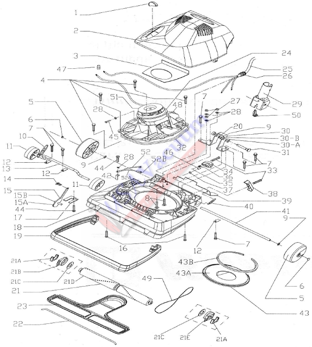 Koblenz U-75 Upright Vacuum Cleaner Parts List & Schematic