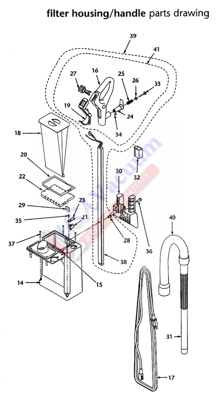 ProTeam ProCare 15XP Upright Vacuum Parts List & Schematic ... pro team vacuum wiring diagram 