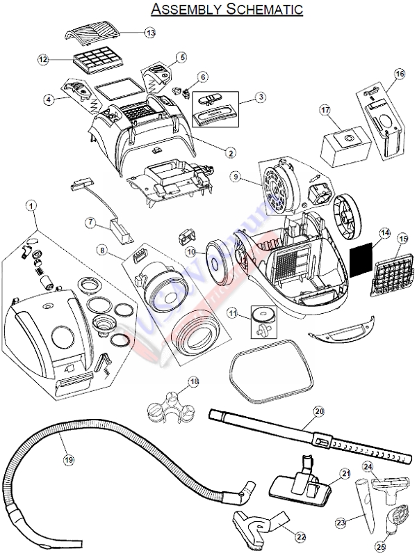 Royal Lexon S15 Household Canister Vacuum SR30015, Royal Model Number SR30015 Parts List & Schematic