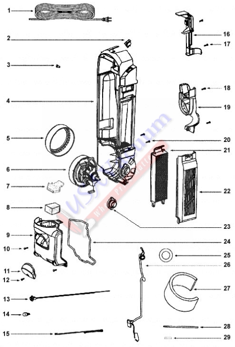 Sanitaire SC845 HEPA Commercial Upright Vacuum Cleaner Parts List & Schematic