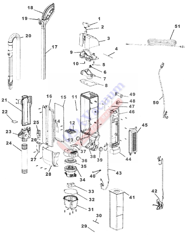 Sanitaire SC9150 DuraLux Upright Vacuum Cleaner Parts List & Schematic