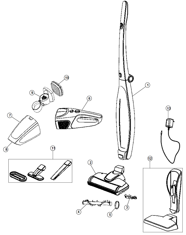 Hoover SH20090 Presto 2 in 1 Bagless Cordless Stick Vac Parts List & Schematic