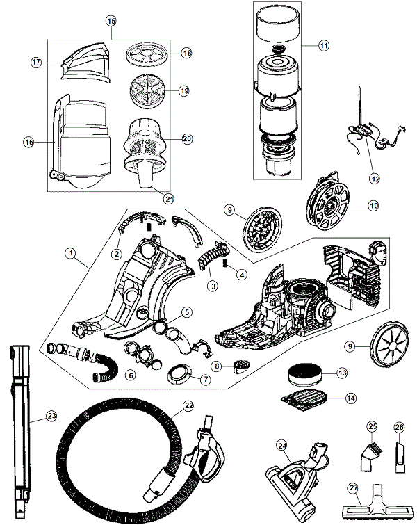 Hoover SH40080 Zen Whisper Multi Cyclonic Canister Parts List & Schematic