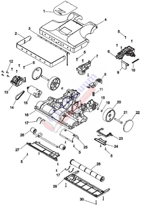 Hoover U9125 Z 400 Upright Vacuum Parts List & Schematic