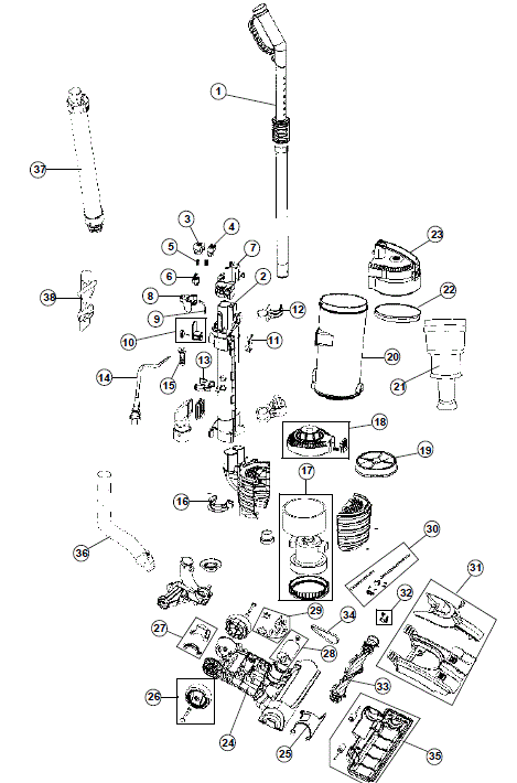 Hoover UH70405 WindTunnel Air Upright Vacuum Parts List & Schematic