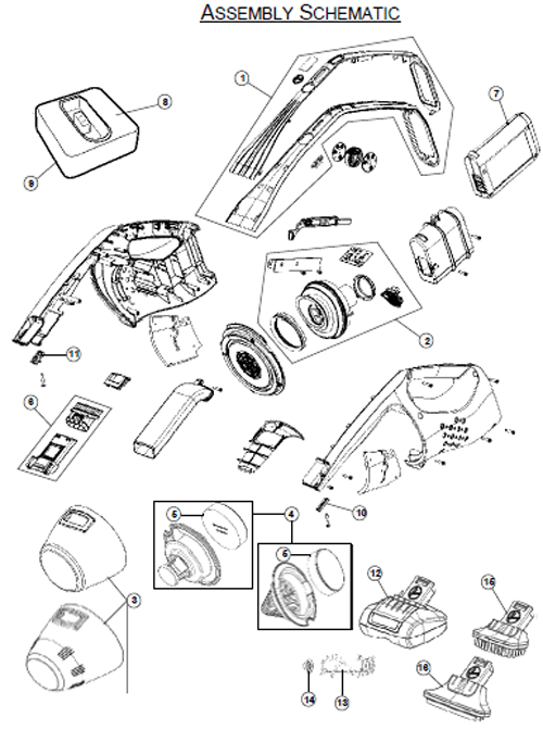 Hoover BH50030 Platinum Collection LiNX Pet Cyclonic Bagless Hand Vac Parts List & Schematic