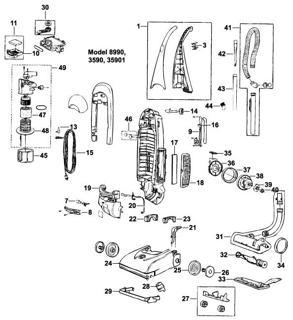 Bissell 3590 8900 Cleanview Bagless Upright Vacuum Parts List & Schematic