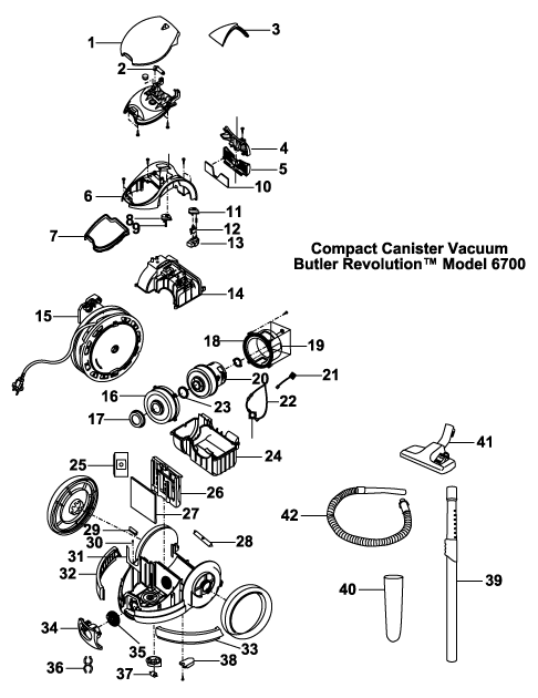 Bissell Butler Revolution 6700 Compact Canister Vacuum Parts List & Schematic, Bissell Model 6700 Parts List & Schematic