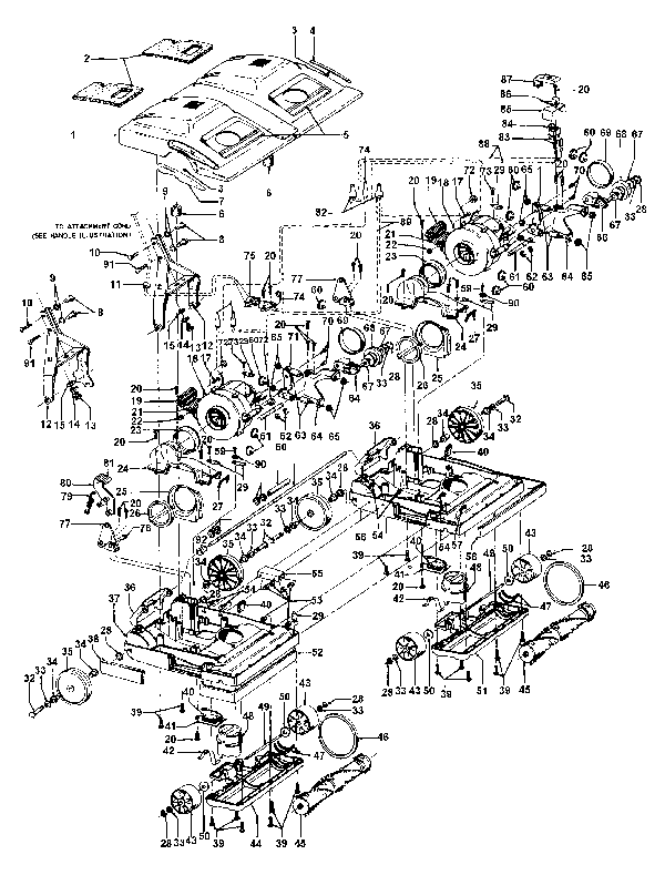 Hoover C1119 Twin Conquest Upright Vacuum Cleaner Parts List & Schematic