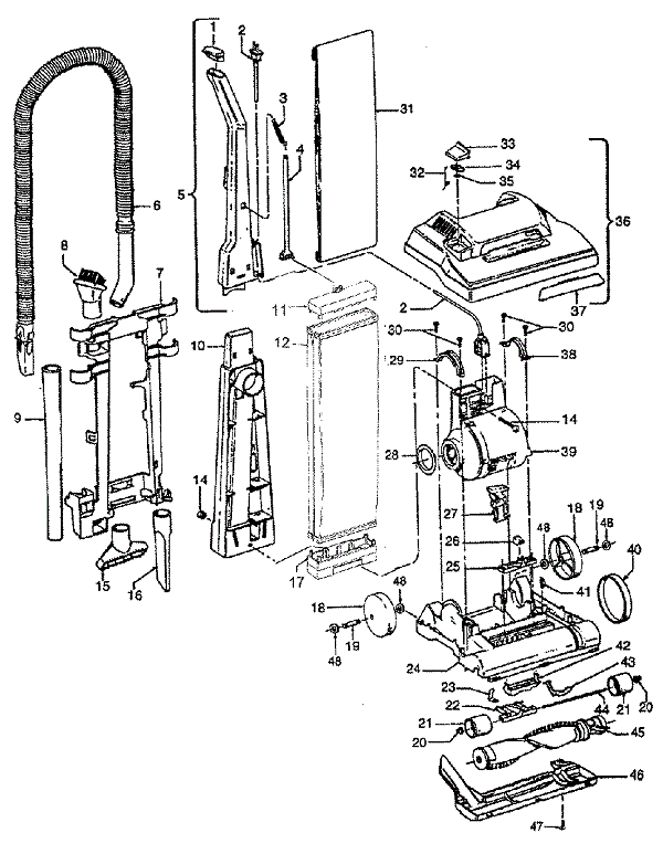 Hoover Elite Bagged Upright Parts List & Schematic, Hoover Model C1412 Parts List & Schematic