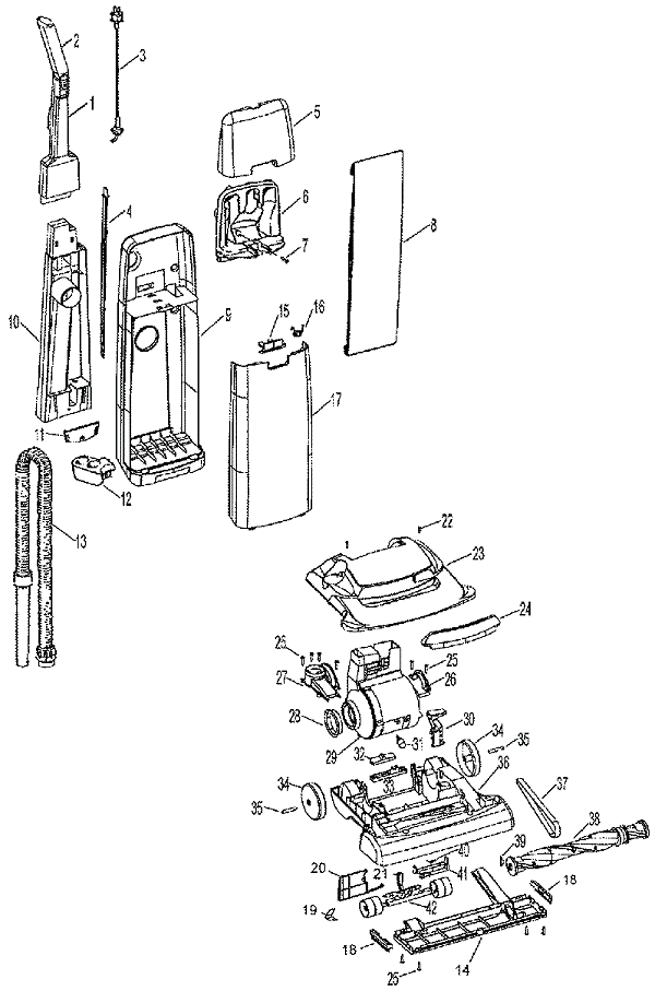 Hoover C1700 Commercial Soft Guard Bagged Upright Parts List & Schematic, Hoover Model C1700 Parts List & Schematic