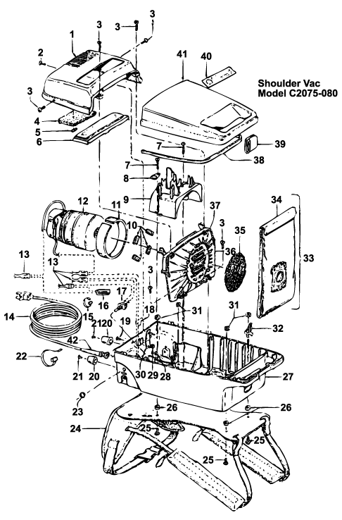 Hoover C2075 Shoulder Vac Parts List & Schematic, Hoover Model C2075 Parts List & Schematic