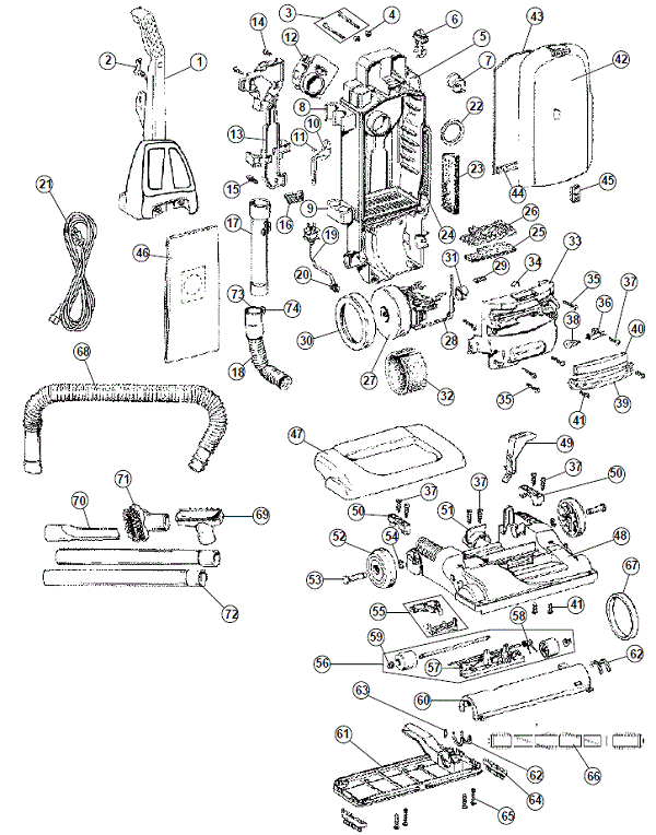 Hoover CH50010 Professional Series Commercial Bagged Upright Parts List & Schematic, Hoover Model CH50010 Parts List & Schematic