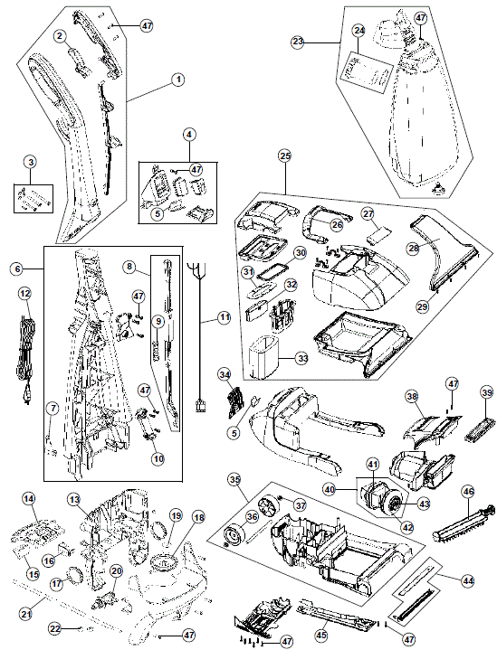 Hoover FH50005 Steamvac Quick & Light Upright Extractor Parts List & Schematic