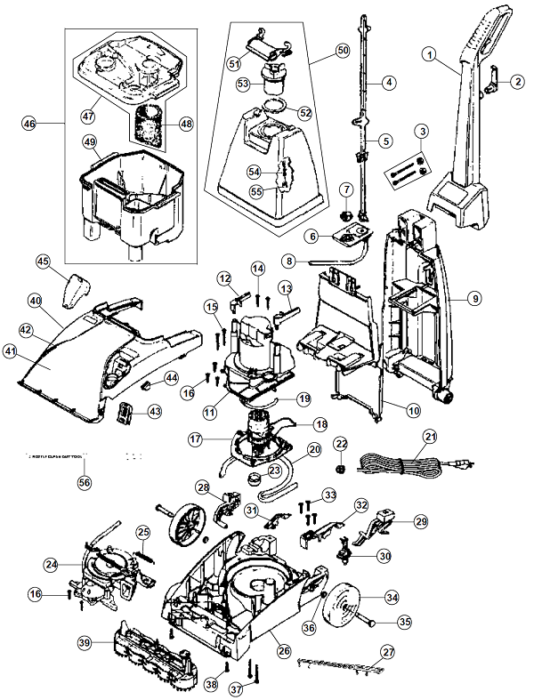 Hoover FH50025 SteamVac SpinScrub 50 Extractor Parts List & Schematic