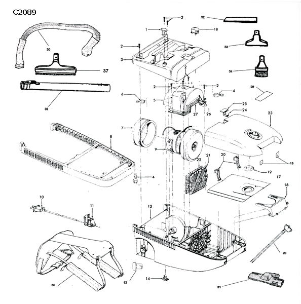 Hoover C2089 Portable Commercial Shoulder Vac Parts List & Schematic, Hoover Model C2089 Parts List & Schematic