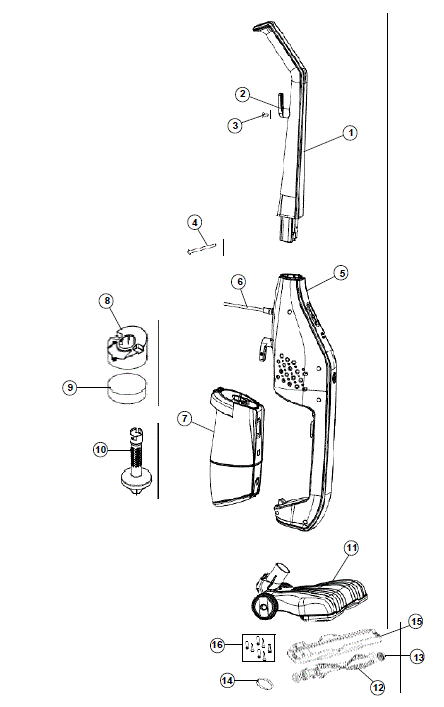 Hoover SH20030 Cyclonic Stick Vac Parts List & Schematic