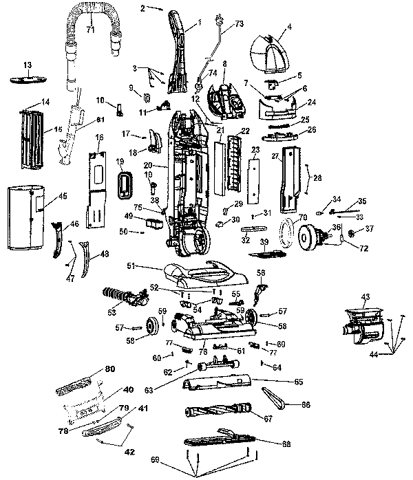 Hoover U5768 WindTunnel Bagless Upright Vacuum Parts List & Schematic