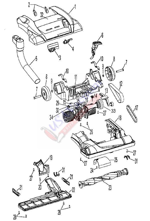 Hoover U6485 Anniversary WindTunnel Self-Propelled Bagged Upright Vacuum Parts List & Schematic
