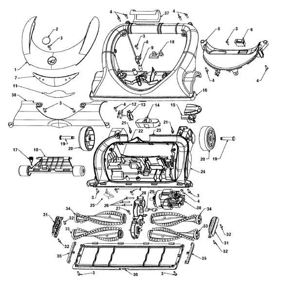 Hoover U8131 WindTunnel Dual V Bagless Upright Vacuum Parts List & Schematic