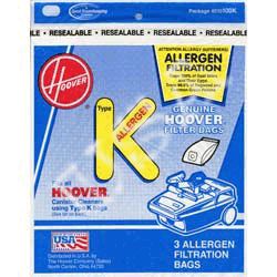 Hoover "K" Allergen Filter Bags Pkg of 3  4010100K