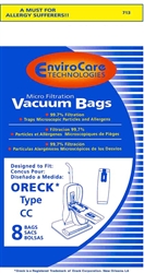 Oreck Micro Filter Paper Bag  Type CC For Uprights With Bag Dock  8 Pack Envirocare 713, OR-1473