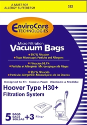 Hoover "H30" Paper Bag includes 5 Bags and 3 Filters Envirocare