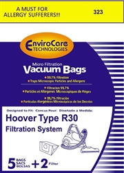 Hoover "R30" Paper Bag Includes 5 Bags and 2 Filters Envirocare 323