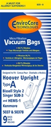 Hoover "A" Paper Bag  Micro Filter Envirocare (9 Pack) - Case of 25